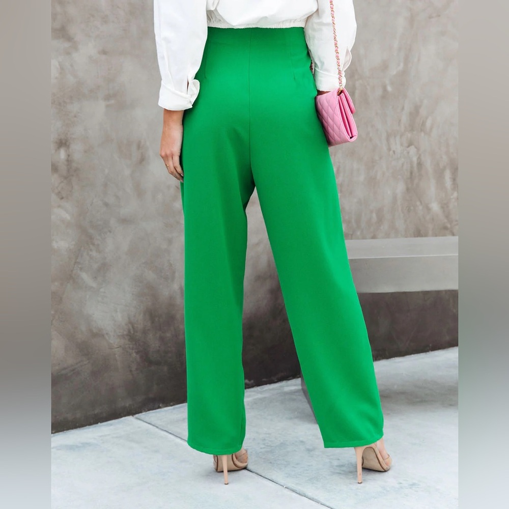 Women's Pants - mimosa By Lala Green Dress Slacks Elastic Waist Straight Fit SM - Picture 2 of 11